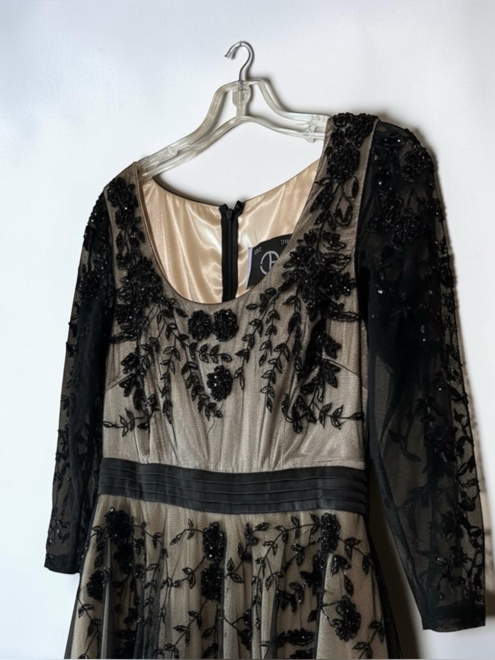 Gorgeous Black Embroidered Illusion Formal Guest Midi Dress